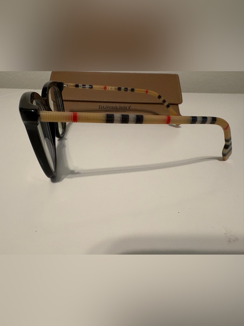 Burberry Black Frame Eyeglasses with Burberry Check Temples - Picture 4 of 8
